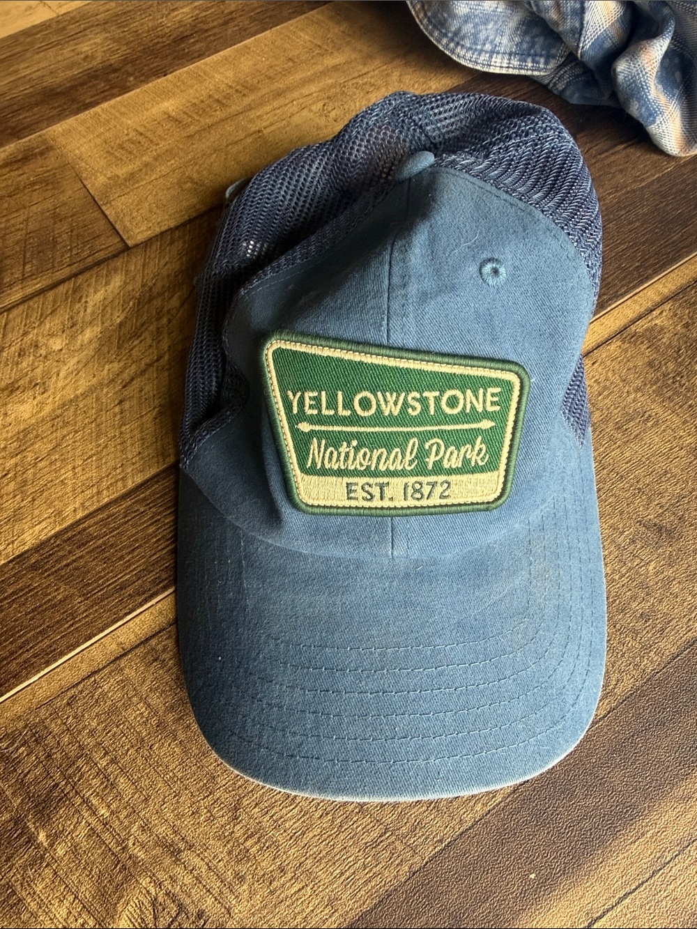 Yellowstone National Park Trucker Hat - Blue with Green Patch